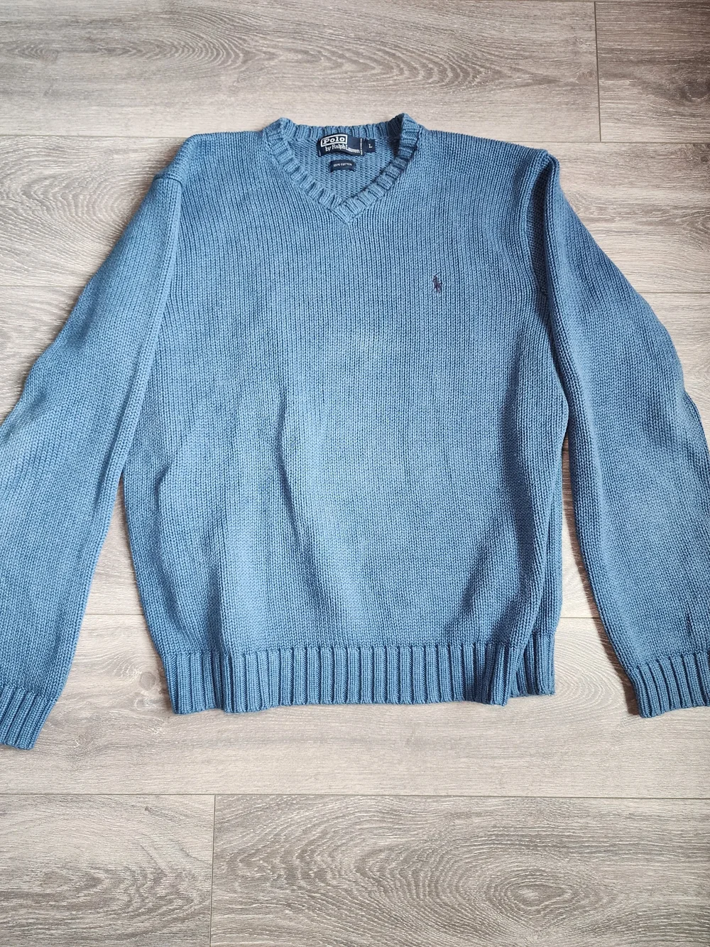 Polo by Ralph Lauren Light Blue V-Neck Cotton Sweater Mens Large